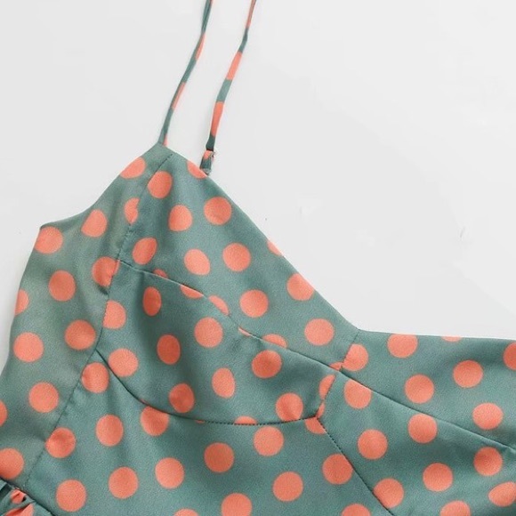 ZARA Green & Orange Polka Dot Peplum Bustier Top - Picture 6 of 9